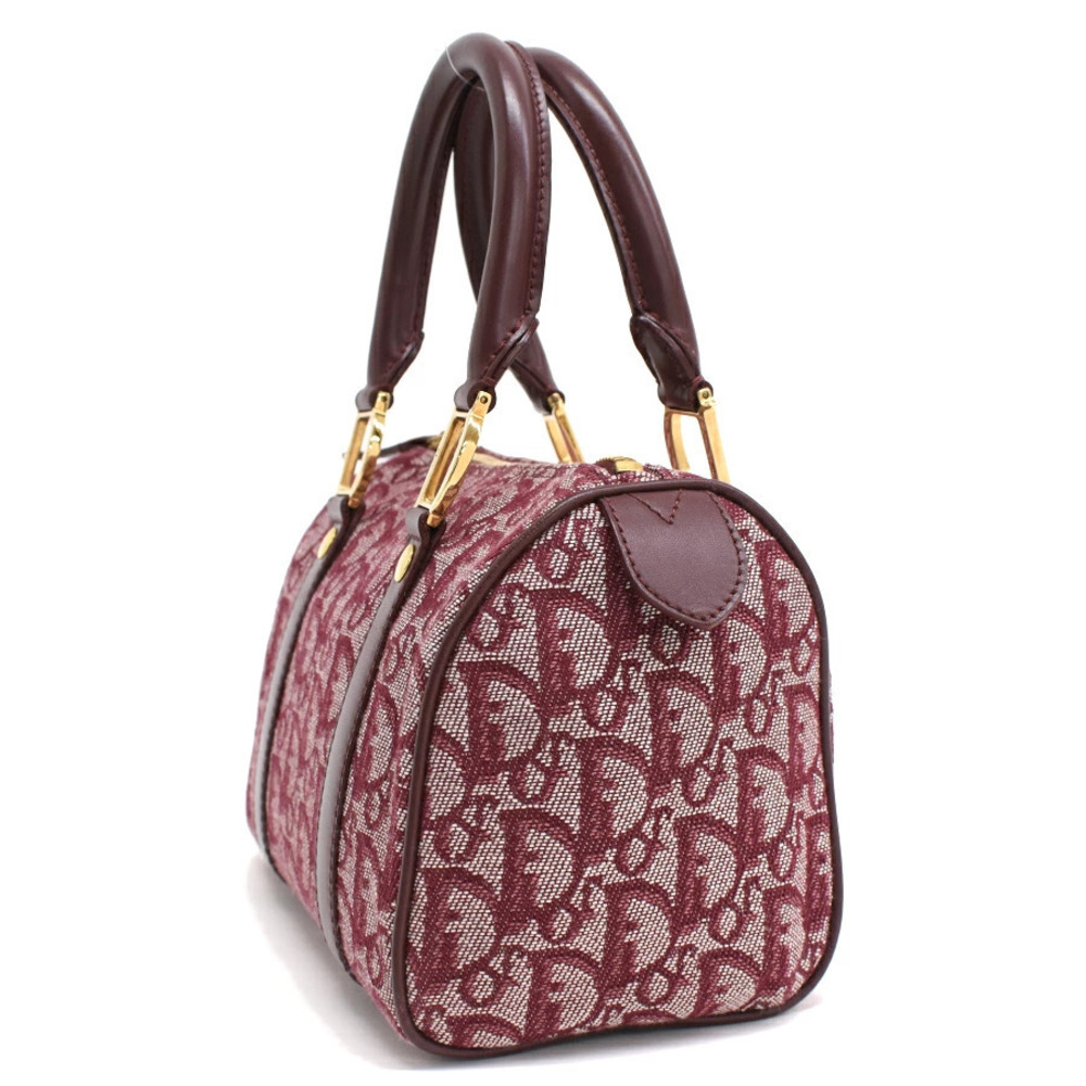 Dior Boston Jacquard Red Bordeaux Trotter  Handbag Canvas Christian